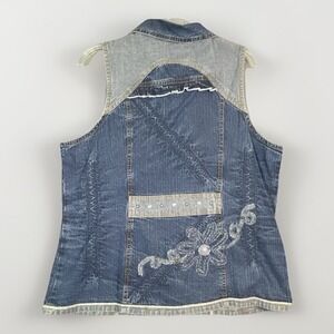 Bleu Bayou Women's XL Denim Full Zip Vest Boho Embroidery Studs Embellish Artsy